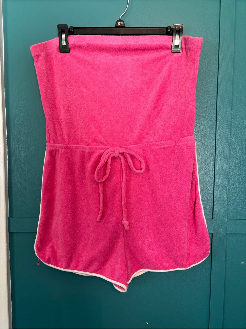 Heart & Hips Strapless Pink Terry Romper with Drawstring Waist Size Large